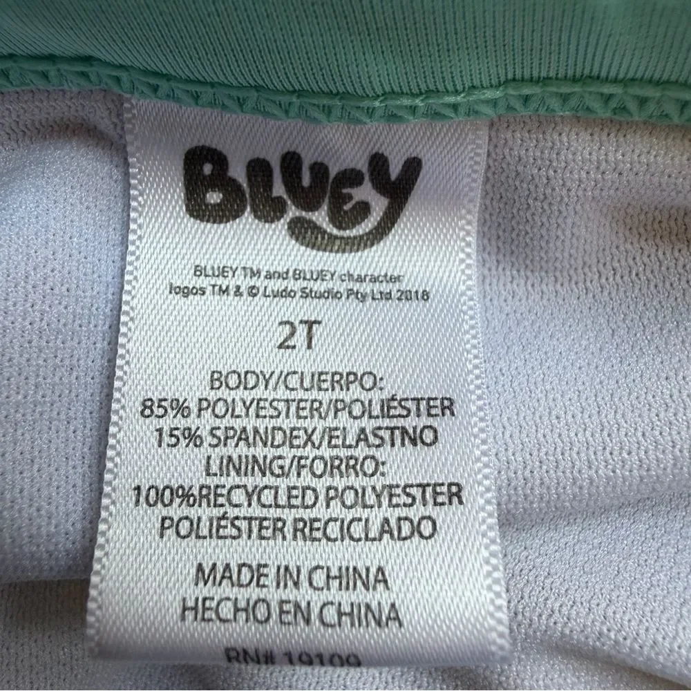 Bluey Toddler Rash Guard Bikini Swimsuit Set Mint Floral Long Sleeve Size 2T UPF